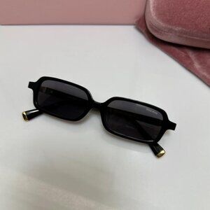 New Miu Miu Black Acetate Rectangle Sunglasses with Gold Logo